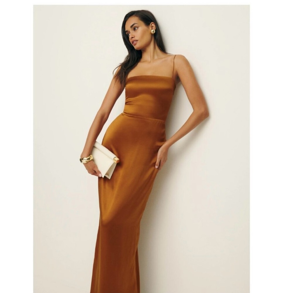 Reformation Frankie Silk Dress in Copper